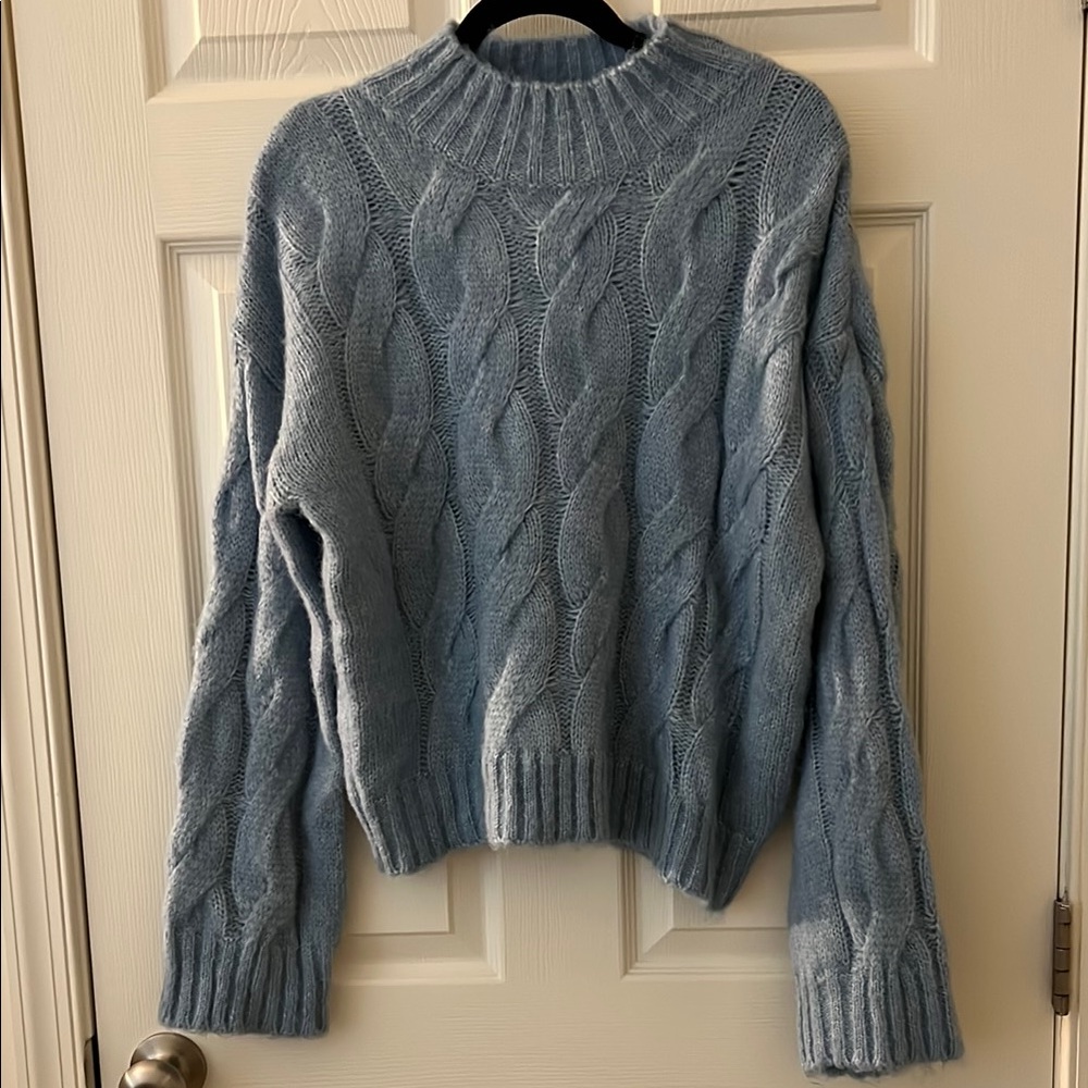 Magnolia Mock Neck Cable Knit Sweater - Blue
